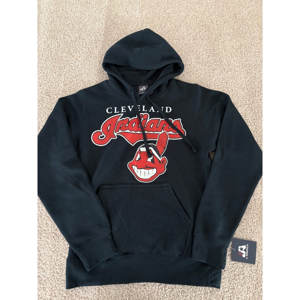 J America Cleveland Indians Chief Wahoo Hoodie Navy Blue Small NWT MLB VTG